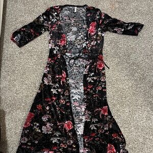 Xhilaration Black Velvet Floral Tie-Front Cardigan